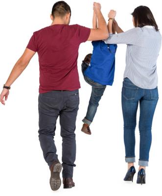 Walking Parents With Bouncing Son