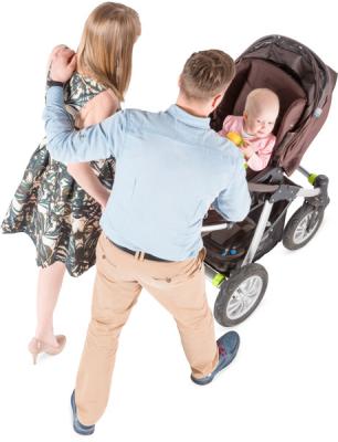 Bird View Walking Parents With Stroller