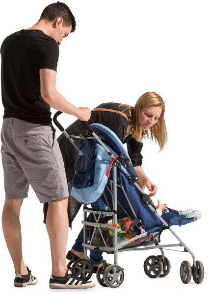 Mother corrects the child in the pram image
