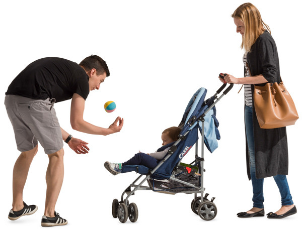 Dad entertains a child in a pram image