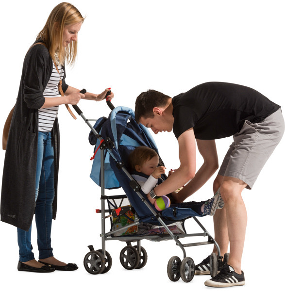 Father puts the child in a pram image