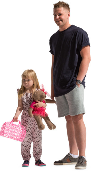 Daughter with plastic bag with father image