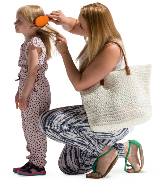 Mother combs her hair image