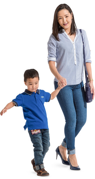 Walking casual mom and son image