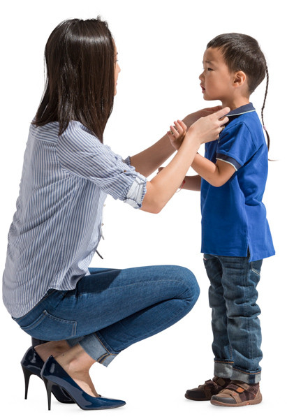Mother corrects his son's shirt image