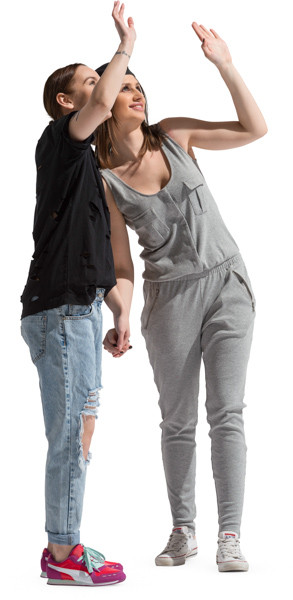 Girls couple waving image