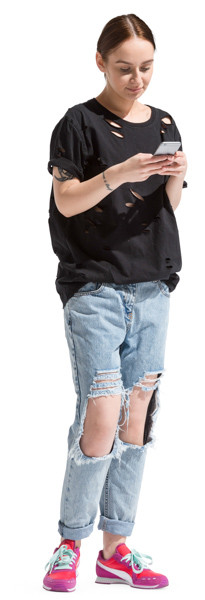 Standing girl viewing phone image