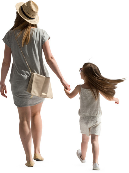 Mom and small girl walking image