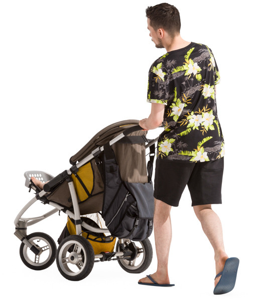 Father walking with baby on stroller image