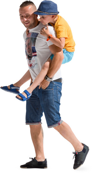 Father walking with son on back image