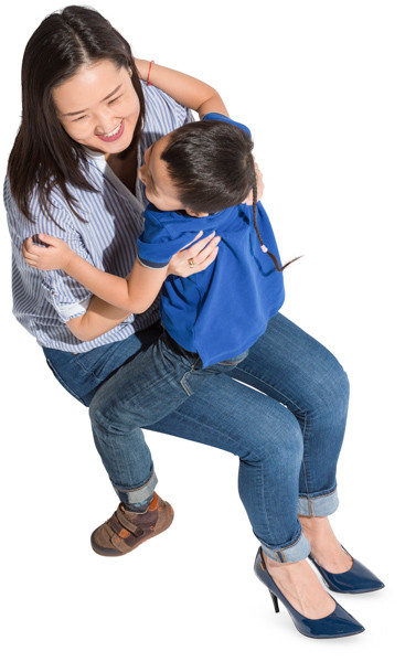 Sitting happy mother and son image
