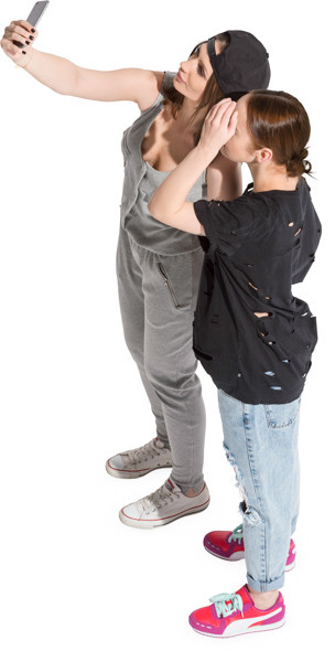 Two girlfriends taking selfie image