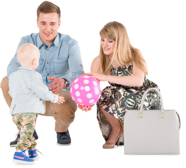 Parents showing pink ball the child image