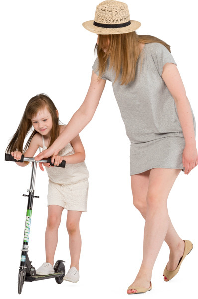 Mother and daughter riding on scooter image