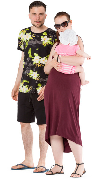 Parents in summer clothes standing image