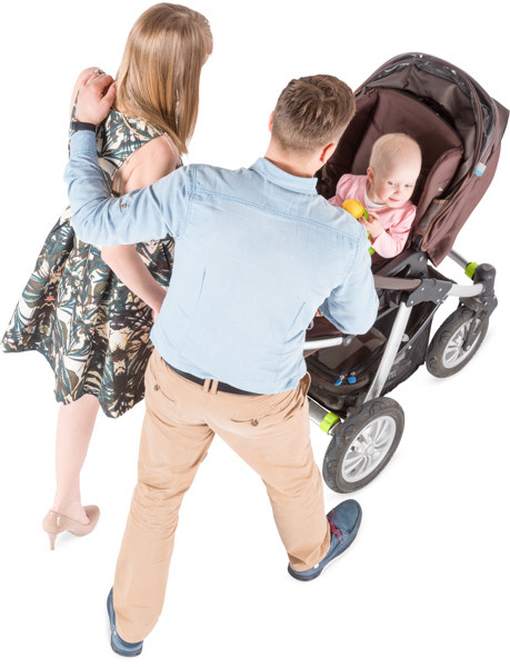Bird view walking parents with stroller image