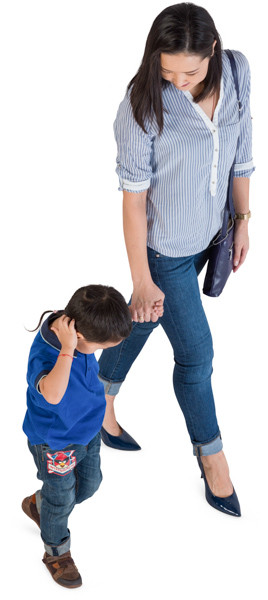Walking asian mother and son image