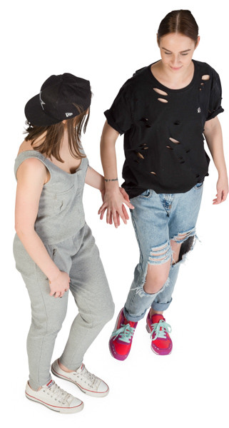 Walking teenage sisters image