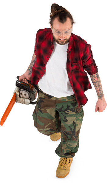 Walking lumberjack with chainsaw image
