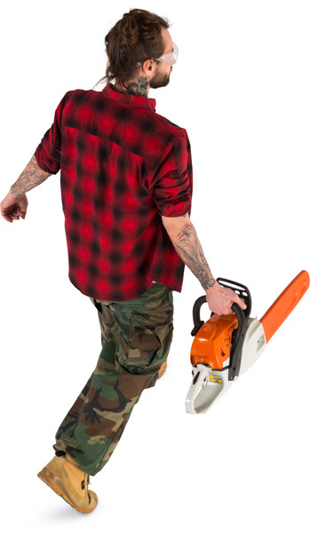 Walking lumberjack with chainsaw image
