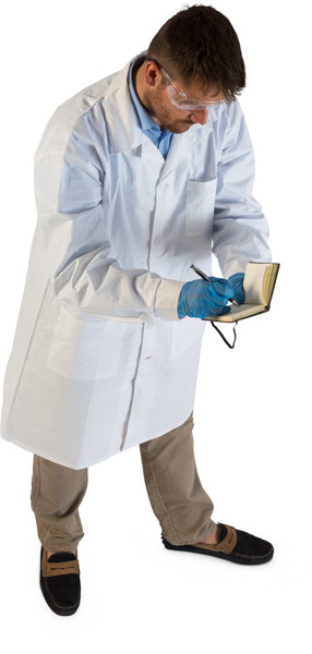 Standing scientist with notes image