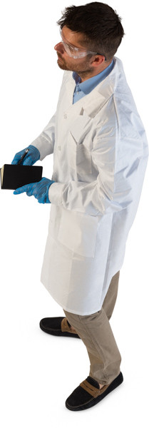 Standing scientist with notes image