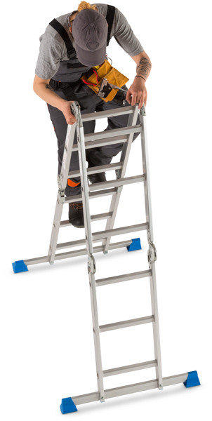 Worker climbing ladder image