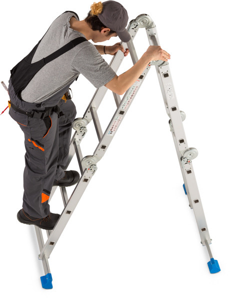 Worker climbing ladder image