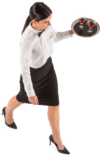 Waitress walking with tray of glasses image