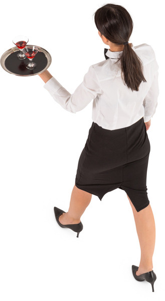 Waitress walking with tray of glasses image