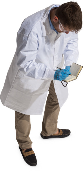 Standing scientist with notes image