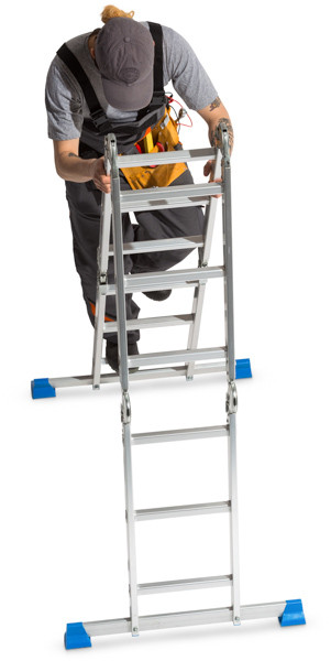 Worker climbing ladder image