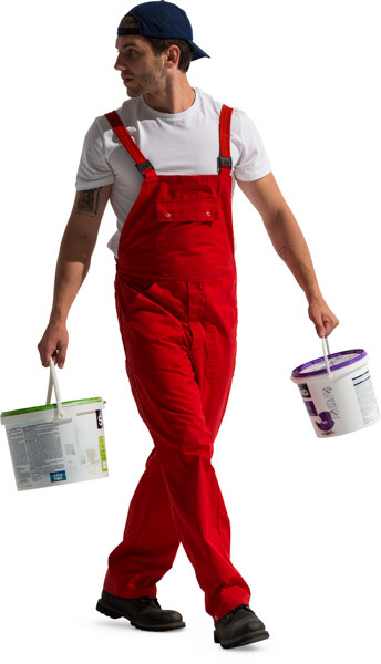 Walking painter with cans of paint image