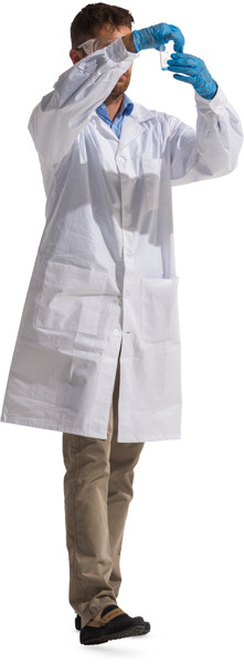 Standing scientist with glass beaker image