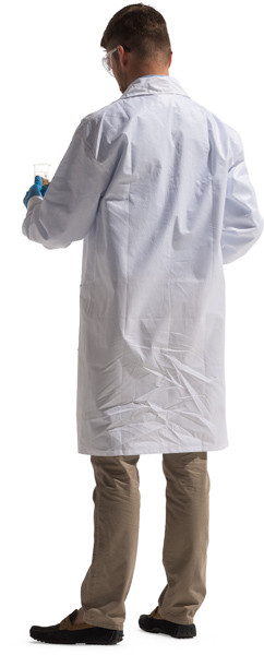 Standing scientist with glass beaker image