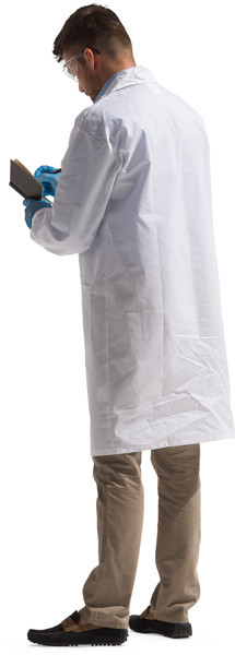 Standing scientist with notes image