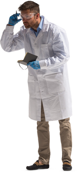 Standing scientist with notes image