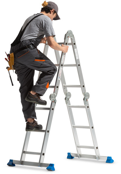 Worker climbing ladder image