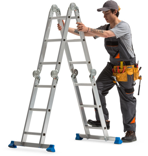 Worker climbing ladder image