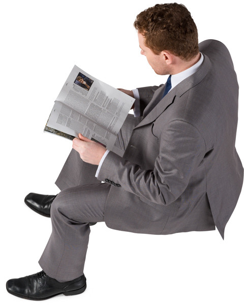 Sitting man with newspaper image