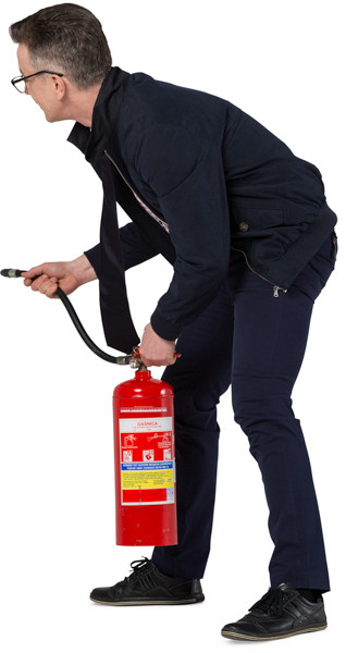 Standing man with fire extinguisher image