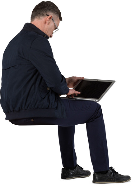 Sitting man with laptop image