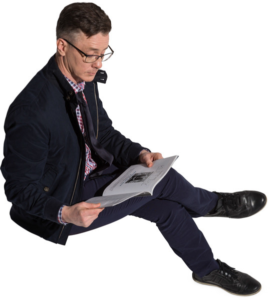 Sitting man with a newspaper image