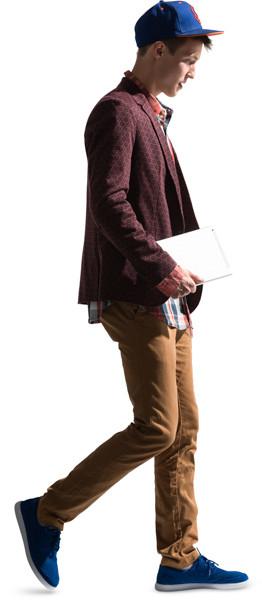 Boy walking with a tablet image