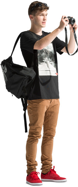 Standing boy taking picture image