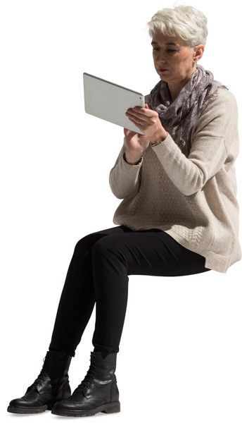 Sitting woman with tablet image