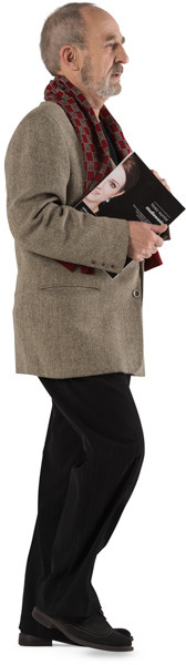 Walking man with a magazine image