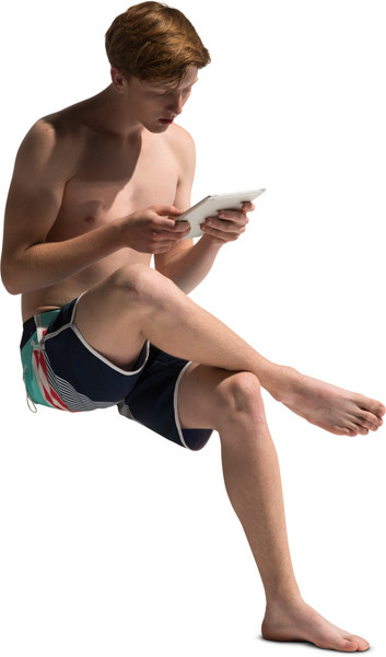 Sitting boy with tablet image