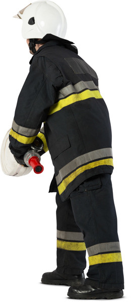 Standing firefighter with firehose image