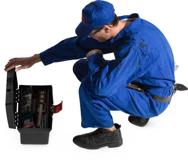 Sitting mechanic with tool case image